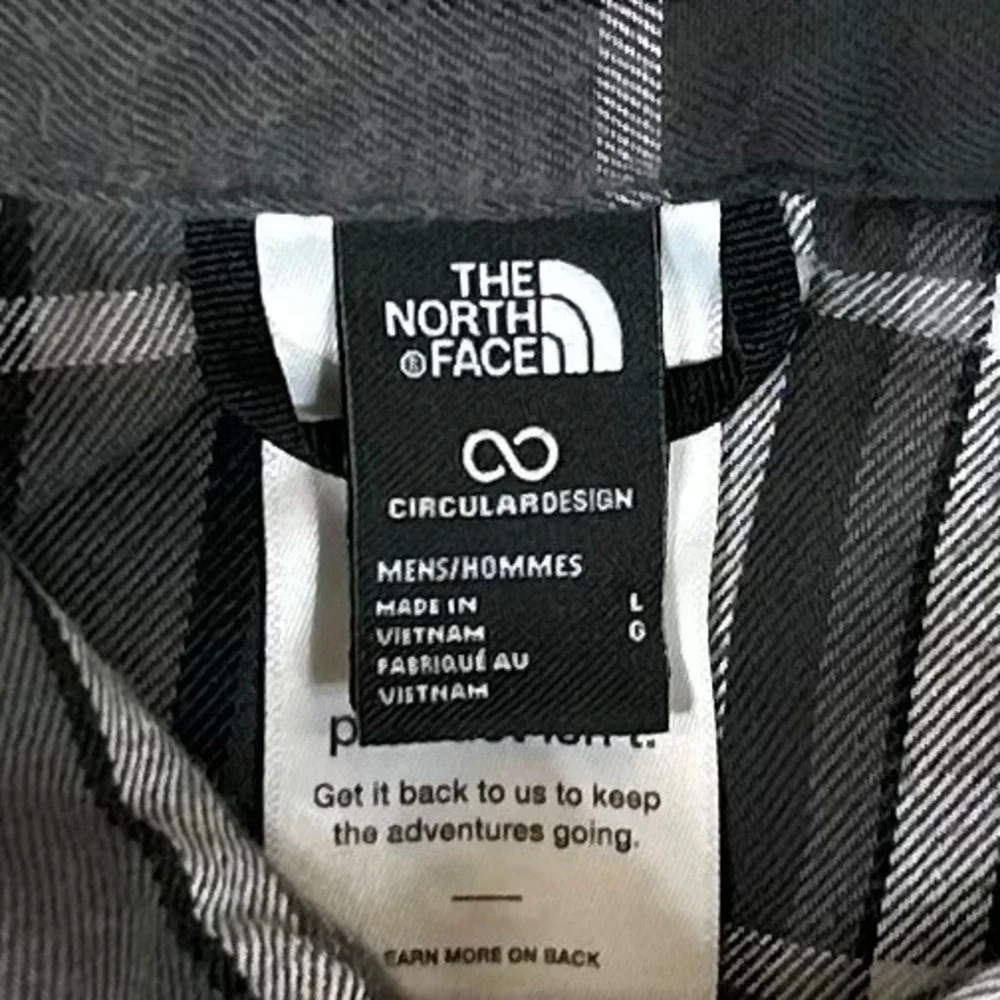 The North Face Mens Grey Plaid Circular Design Cotton Flannel Shirt Large